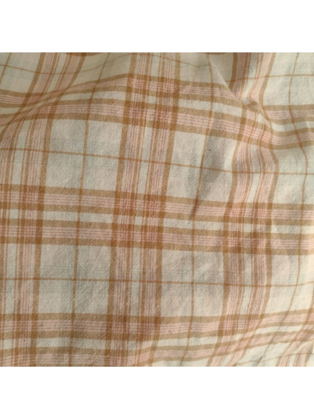 Reformation Plaid Blouse S Soft Peach Tan Light Academia Cotton Top - Picture 9 of 10